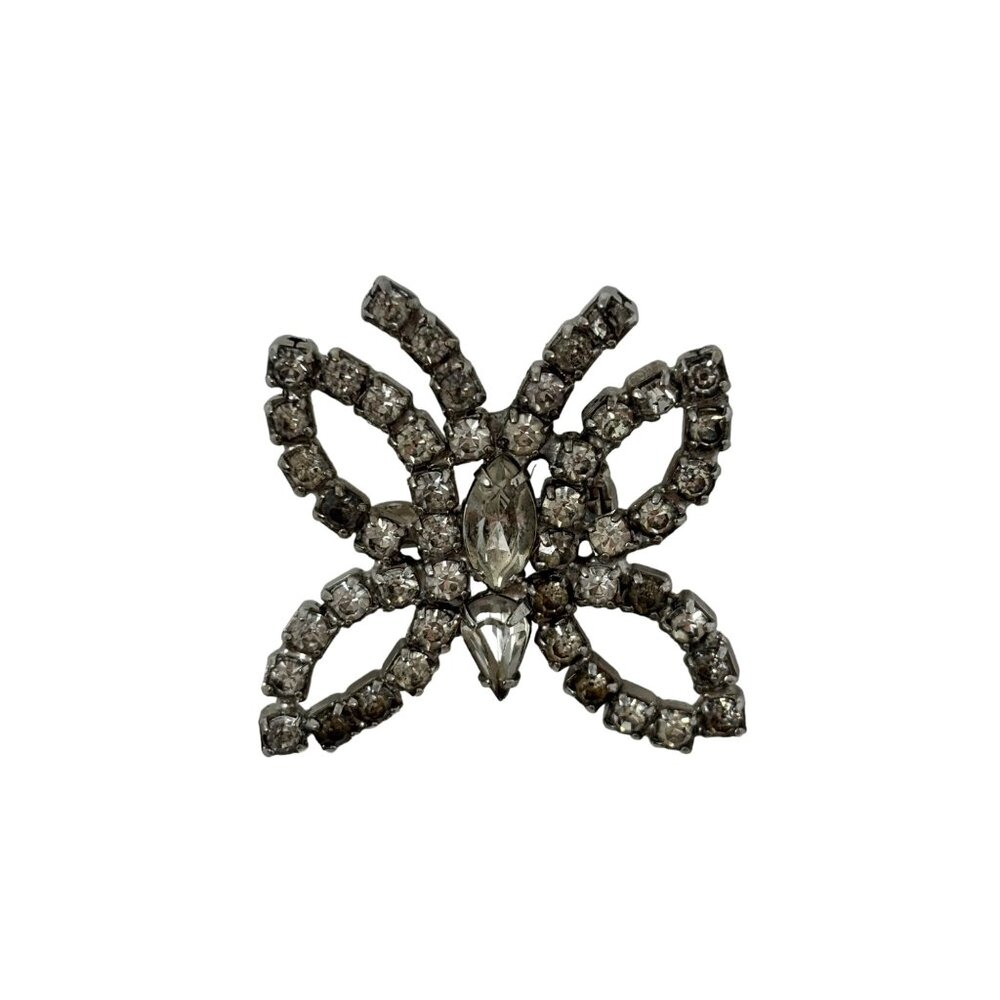 Vintage Butterfly Brooch Silver Rhinestone Pin
